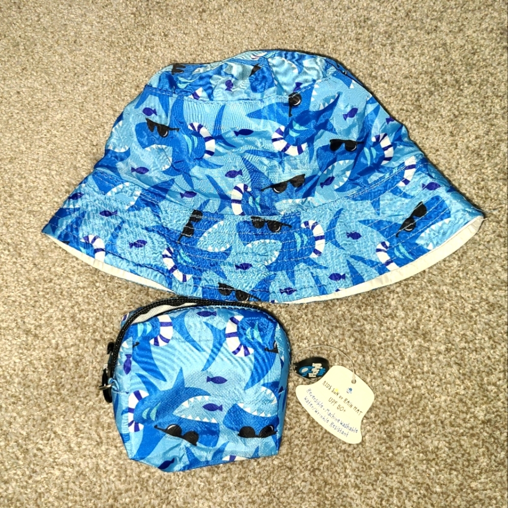 Floppy Tops Baby/Toddler Reversible Sun and Rain Hat with Pouch - NWT!